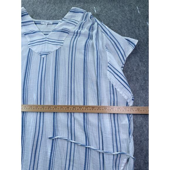 Frame Women's S Blue/ White‎ Striped Cotton Gauze Boho Fringe Cover up Dress - Picture 4 of 8